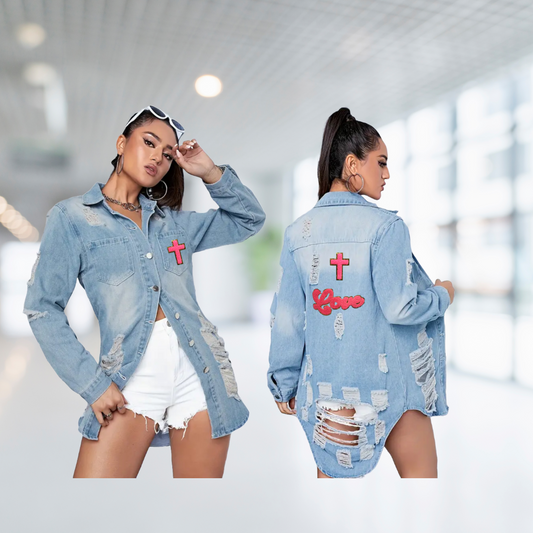 God is Love Woman’s Denim  and Pink Jacket