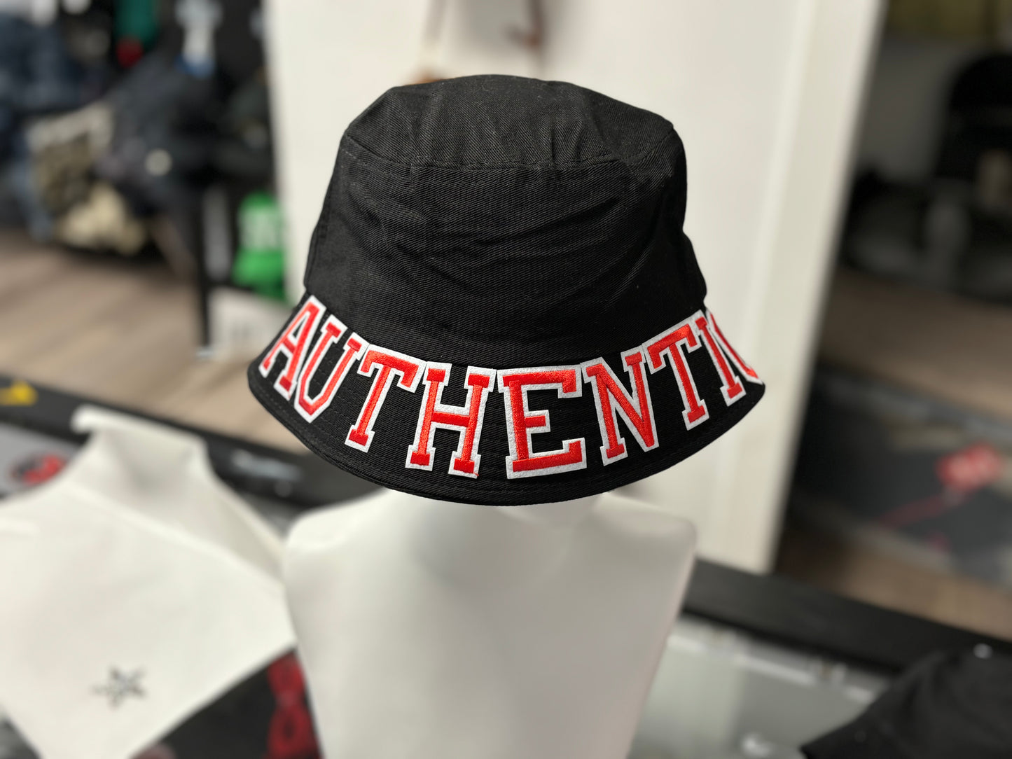 Black and Red Authentic Bucket Hat