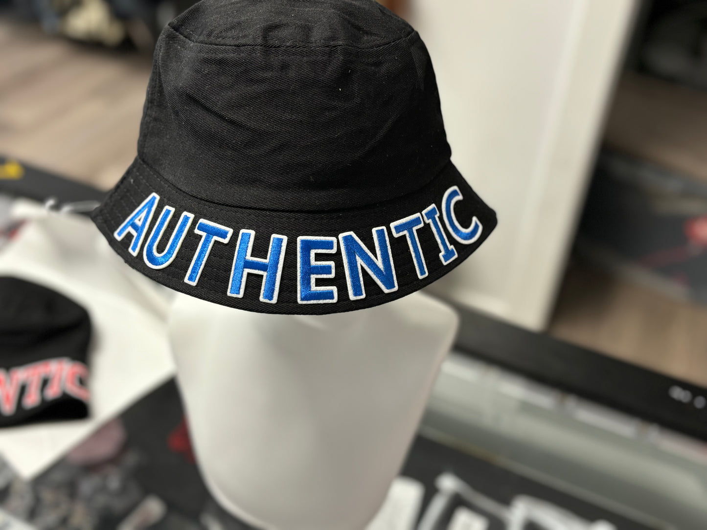 Black and Royal Blue Authentic Bucket Hat