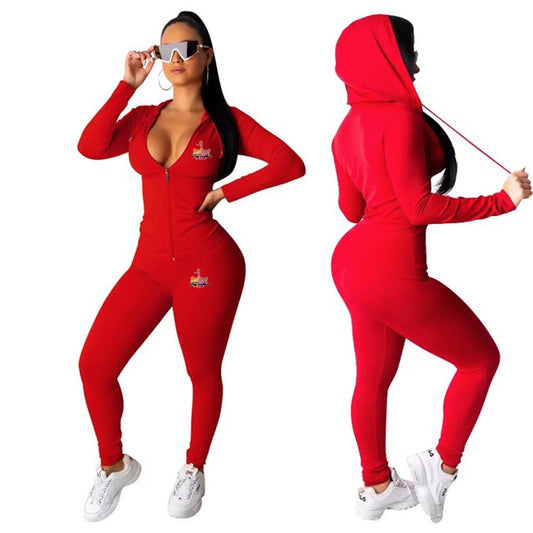 Red Two Piece Hoody Track Suit